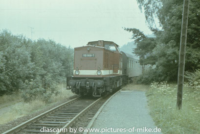 110 868 / LEW 15386 , 1976 / am Hp Kloster auf der Strecke Schleiz - Saalburg. Aufnahme 1987