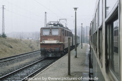 171 013 am 28.2.1995 in Elbingerode mit RB 8681 Königshütten - Blankenburg