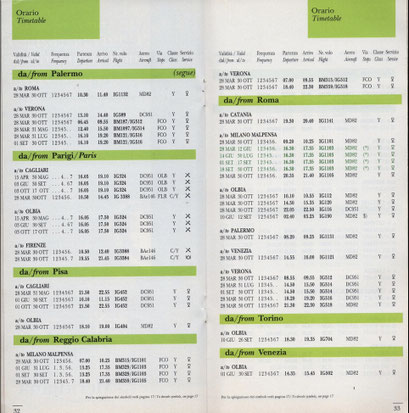 Orario Meridiana 1993 - stagione estiva - Credit: airline timetable images