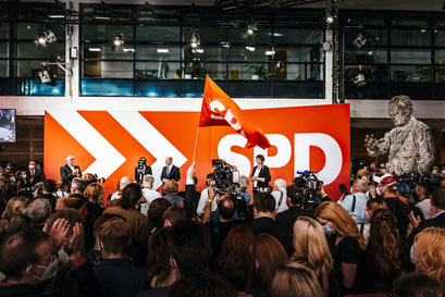 Fotos SPD Wahlabend 2021 Olaf Scholz Willy-Brandt-Haus