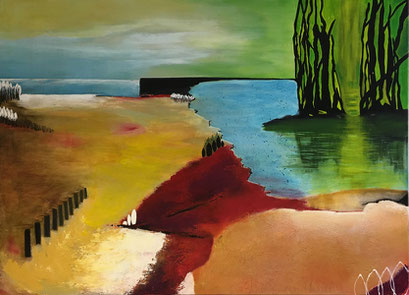 Zwei Meere - Auftragsarbeit   ...   Acryl und Öl auf Leinwand   ...   140 x 80 cm
