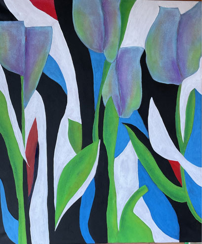 Blue Tulips   ...   Acryl und Ölpastell auf Leinwand   ...   60 x 70 cm