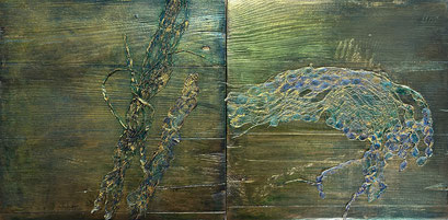 Natur   ...   Kozo-Papierfasern auf Holzträger   ...   2 x 30 x 30 cm