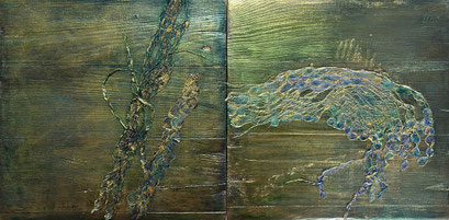 Natur   ...   Kozo-Papierfasern auf Holzträger   ...   2 x 30 x 30 cm
