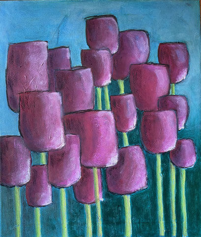 Red Power Tulips   ...   Acryl und Ölpastell auf Leinwand   ...   60 x 70 cm