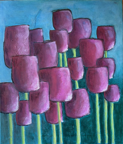 Red Power Tulips   ...   Acryl und Ölpastell auf Leinwand   ...   60 x 70 cm