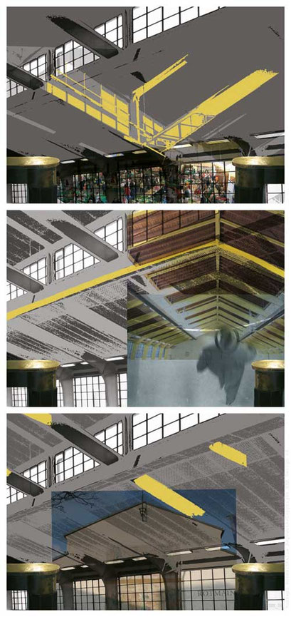Titel: Rotmainhalle, Fotografie, Collage, DigitalArt, 44 x 93,5 cm, Serie 2 von 4 (2008)