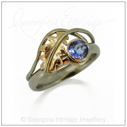 English Oak Leaf with Blue Sapphire Ring