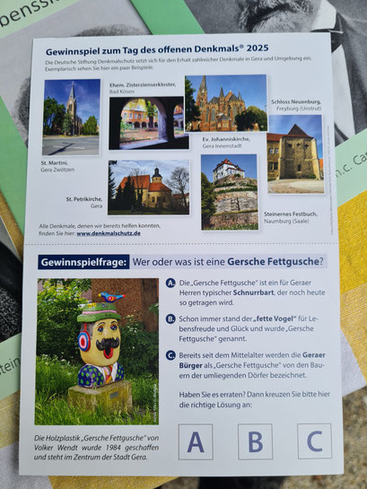 Tafel mit Gewinnspiel zum Tag des Denkmals®