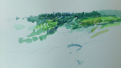 "Blick auf Fiano (Toscana)" Aquarell auf Papier - vor Ort- 11.08.2017