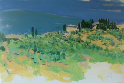 "Blick von Volterra Richtung San Gimignano", Acryl, 60x80cm, 2016