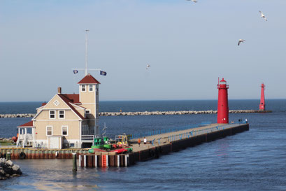 Muskegon Coast Guard facility and Channel light in rear.