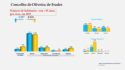 Oliveira de Frades - Escolaridade da população com mais de 15 anos (por sexo)