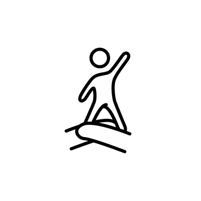 Figur auf Brett oder Welle, eine Person steht dynamisch als Linien-Icon