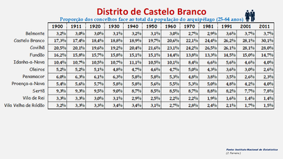 Distrito de Castelo Branco - Proporção face ao total da população do distrito (25-64 anos)