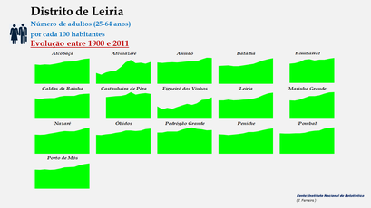 Distrito de Leiria – Evolução do grupo etário dos 25 aos 64 anos