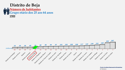 Distrito de Beja - Posição dos concelhos em 1900 (25-64 anos)