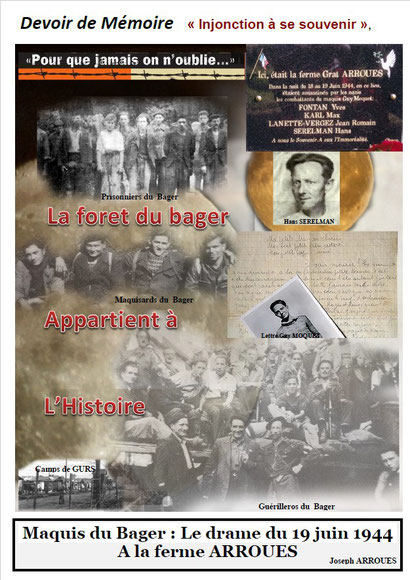 Une partie de l'histoire vécue au Bager d'Oloron, écrit par un témoin local, Joseph ARROUES