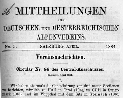 Gründungsmitteilung 1884