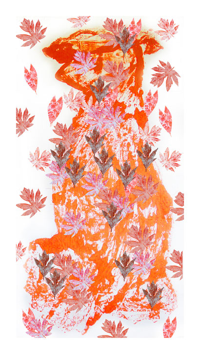 Robe-feuilles / peinture sur papier de riz 180cm/80cm/ Caroline Delannoy / Collection privée