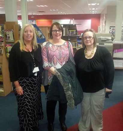 from left, Charles Thorp librarians Gill Hodgson and Beth Khalil, with me in the middle