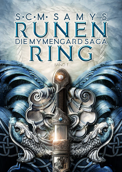 Episches High Fantasy Cover mit Wellen, Schwert und zwei Fischen