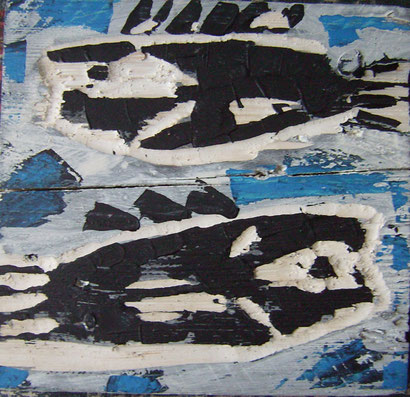 FISHES 2008 painted woodcut 30 x 30 cm
