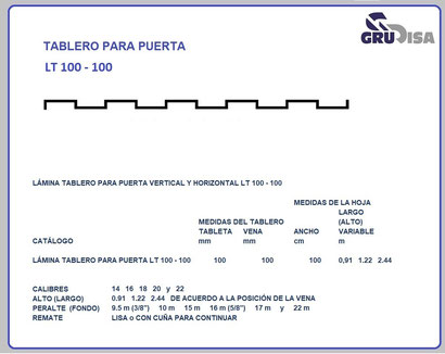 TABLERO PARA PUERTA LT 100 - 100