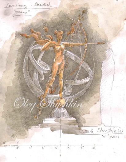 Metal made decorative sculptural armillary "Diana". armillar