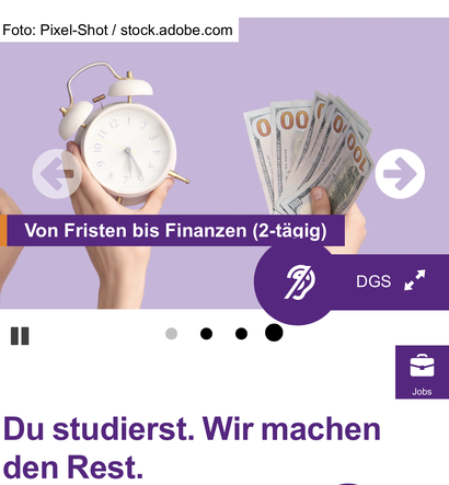 Screenshot der Workshop-Ankündigung "Von Fristen bis Finanzen" am 1. Dezember 2025 beim Studierendenwerk Berlin für Studierende zur Unterstützung bei Organisation, Fristen und Finanztheme
