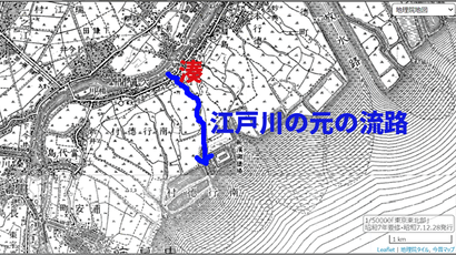 昭和７年の地図ですが、江戸川の元の流路の位置が地図上で確認できます