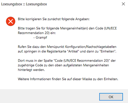 Code Mengeneinheit Warnhinweis ZUGFeRD