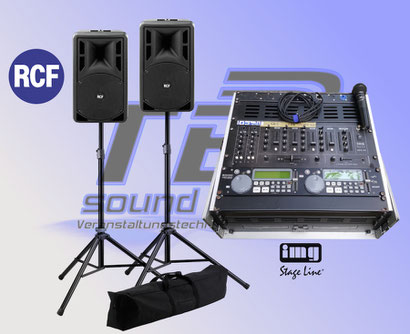 RCF PA Anlage mieten in Bonn, komplett mit IMG DJ Rack, Doppel CD Player, Mischpult