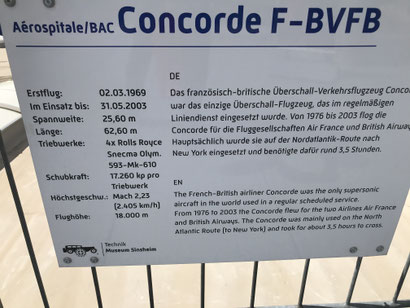 Concorde F-BVFB - Informationstafel mit technischen Daten