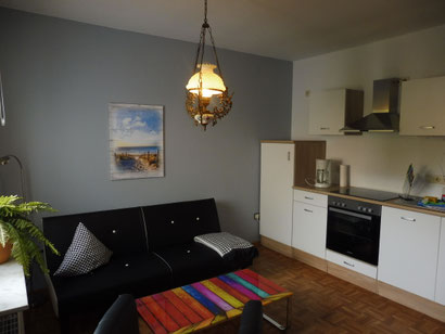 Wohnküche in der Ferienwohnung Sandbank
