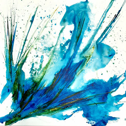 Acrylkunst, blau grüne wässrige Flächen und Spritzer, Frühlingsgefühle, mv-aquarts, Mario Vetter