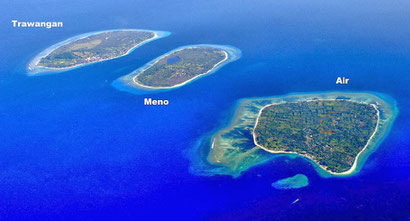 Gili Air from the sky, you can walk around it in an hour