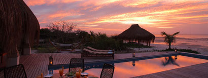 Sunset from our private pool at Azura Benguerra, Mozambique. Dante Harker