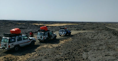 Our jeeps from Ethio Travel and Tours in the Afar region, Ethiopia. Dante Harker
