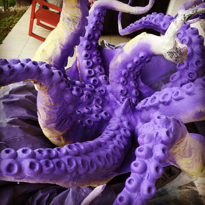 Papiermache, papermache, pappmache, Krake, Saugnapf, Kunst, Skulptur