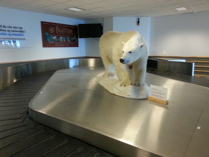 Gepäckband mit Eisbär am Flughafen von Longyearbyen.