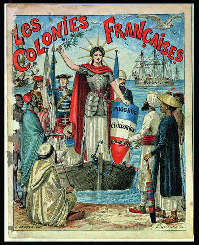 Georges Dascher, Les colonies françaises, couverture de cahier d'écolier, v. 1900. Coll. part.