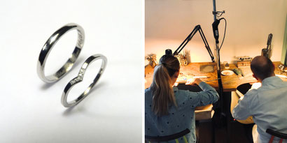 Atelier pour fabriquer soi-même ses alliances, platine et diamants