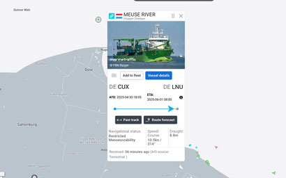 Ausschnitt aus der Ansicht der App Marinetraffik