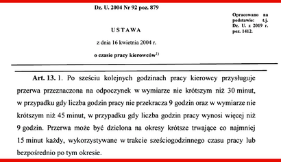 Закон о времени работы водителя польша