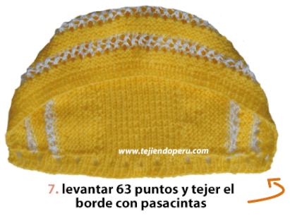 Instrucciones:  El gorrito está tejido desde la parte de la frente hacia la nuca...  Está tejida en punto santa clara y tiene un detalle calado de 6 hileras en hilo.   