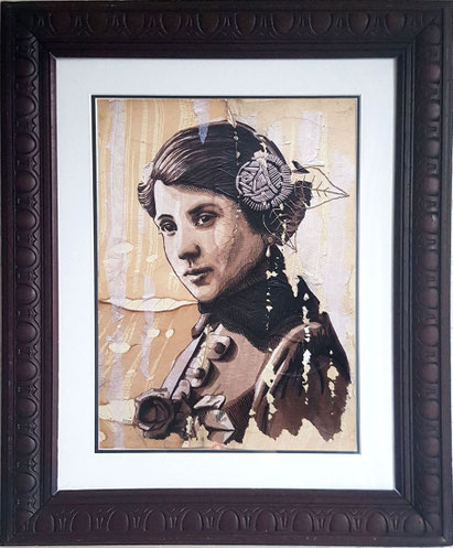 Settimia Taroux, Elena, 2023, feutre, collants, fils et papier de soie sur papier, 30 x 40 cm, sans le cadre