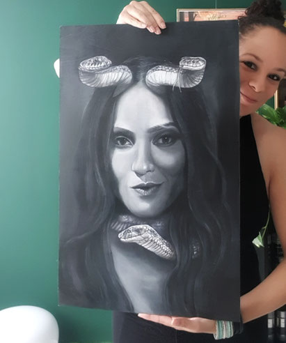 Oil painting of Mazikeen from Lucifer on birch wood panel