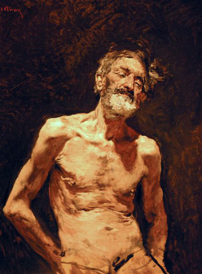 Hombre semidesnudo.1871.Acuarela sobre papel.32x23cm.Museo del Prado.Madrid. Muy interesado en la representación de ancianos,asunto que abordó en numerosos óleos.Fue durante su estancia en Granada,cuando realizó el mayor número de obras,con actitud sobria