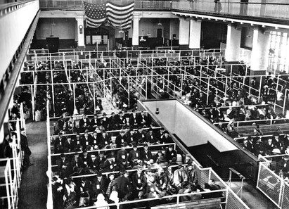 Reeves. pp. 64-65: "After passing the medical examination, immigrants waited anxiously in the Registry Room to be summoned to an inspector's desk for the legal inspection."